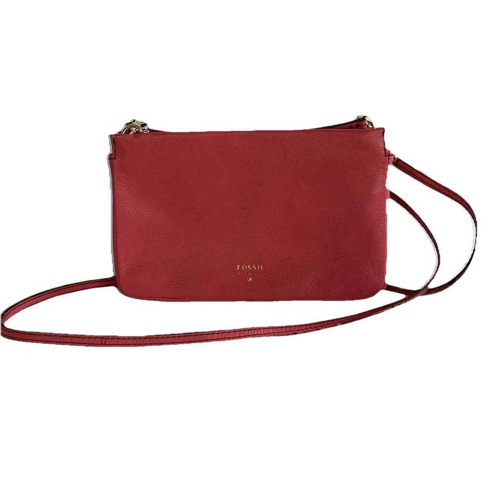 Fossil Pink Leather Credit Card Slots Zipper Closure Crossbody Bag